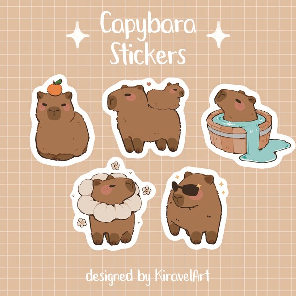 Cute Capybara Sticker Set | Cute Capybaras Sticker Pack Waterproof Stickers Animal Sticker Vinyl Sticker Cute Stickers Kawaii Sticker Set