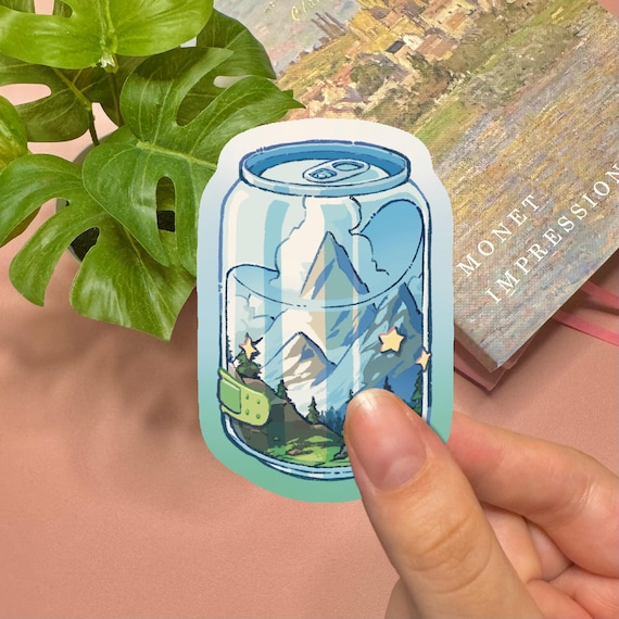Cute Sticker Holographic | Mountain Cloudy Aesthetic Sticker Kawaii Stickers Holographic Sky Soda Nature Sticker Summer Sticker Vintage