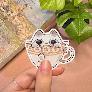 Süßer Katzenaufkleber | Katzen Aufkleber Kawaii Aufkleber Süßer Aufkleber Vinyl Aufkleber Süßes Aufkleber Essen Sticker Süßer Tier Aufkleber Tee Aufkleber