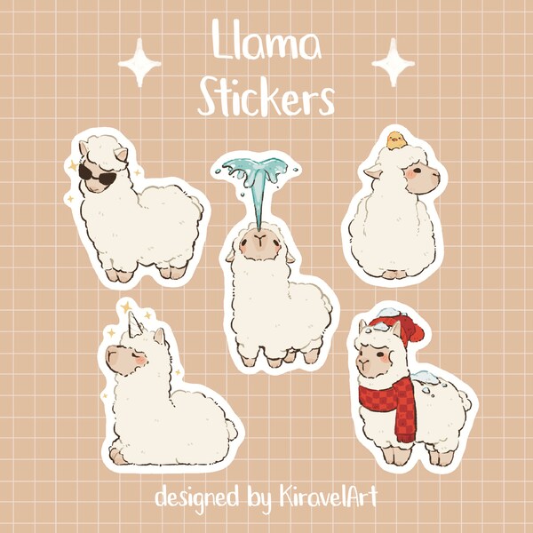 Cute Llama Sticker Set | Cute Alpaca Sticker Pack Waterproof Stickers Animal Sticker Vinyl Sticker Cute Stickers Kawaii Sticker Set