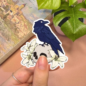 Raben-Aufkleber | Totenkopf Aufkleber Cooler Aufkleber Niedlicher Aufkleber Vinyl Aufkleber Fantasy Aufkleber Gothic Aufkleber Dunkel Aufkleber Süßer Tieraufkleber Floral