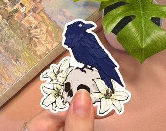 Raven Sticker | Skull Sticker Cool Sticker Cute Sticker Vinyl Sticker Fantasy Sticker Gothic Sticker Dark Sticker Cute Animal Sticker Floral