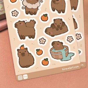 Cute Capybara Sticker Sheet | 3.75' x 5.625' Cute Animal Sticker Waterproof Durable Stickers Kawaii Vinyl Sticker Funny Decal Stickers image 3
