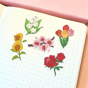 Blumen Katzen Aufkleber Set | Niedliche Katzen-Aufkleber Wasserdichte Blumen-Aufkleber Kawaii Sticker Frühling Stickers Cute Animal Sticker Pack