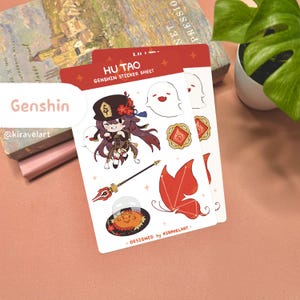 Genshin Sticker Bogen | Süßer Hu Tao Aufkleber Bogen Kawaii Anime Aufkleber Genshin Aufkleber Vinyl Aufkleber Videospiel