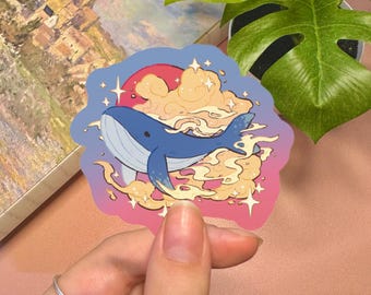 Pegatina de ballena celestial linda / Pegatina estética Pegatina de ballena linda Pegatina impermeable Pegatina para computadora portátil Pegatina de fantasía Pegatinas de animales lindos