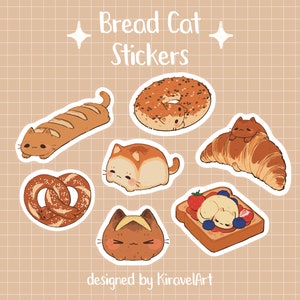 Bread Cat Sticker Set | Cute Cat Sticker Waterproof Durable Stickers Kawaii Sticker Bagel Stickers Cute Animal Sticker Pack