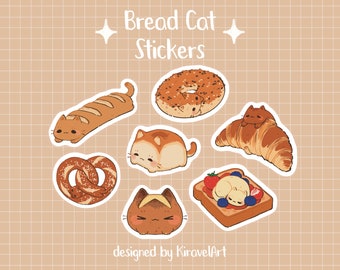 Bread Cat Sticker Set | Cute Cat Sticker Waterproof Durable Stickers Kawaii Sticker Bagel Stickers Cute Animal Sticker Pack