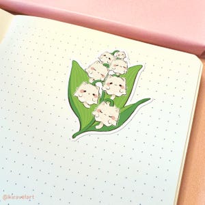 Cute Cat Sticker | Cat Flower Sticker Kawaii Sticker Cute Sticker Vinyl Waterproof Sticker Lily Of The Valley Sticker Floral Sticker image 2