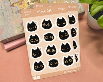 Black Cat Emote Sticker Sheet | 3.75' x 5.625' Cute Cat Sticker Waterproof Small Stickers Kawaii Vinyl Sticker Funny Decals Kitty Stickers