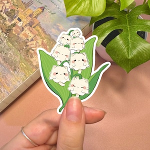 Sticker chat mignon | Sticker chat fleur Sticker kawaii Sticker mignon vinyle Sticker imperméable muguet Sticker floral