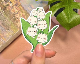 Cute Cat Sticker | Cat Flower Sticker Kawaii Sticker Cute Sticker Vinyl Waterproof Sticker Lily Of The Valley Sticker Floral Sticker