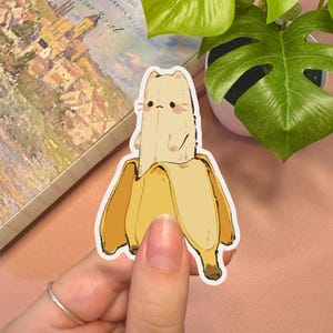 Pegatina de gato lindo / Pegatina de meme de gato Pegatina kawaii Pegatina linda Pegatina de vinilo Pegatina de plátano Pegatina de comida Pegatina de animal lindo