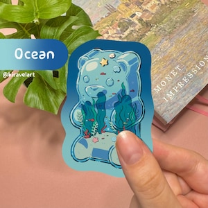 Autocollant holographique mignon | Autocollant esthétique océan Autocollant bonbon Autocollants kawaii Autocollant holographique Autocollant vagues ours gélatine Tropical