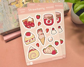 Strawberry Delights Sticker Sheet | 3.75' x 5.625' Cute Berry Sticker Waterproof Stickers Kawaii Vinyl Pink Sticker Decals Stickers Dessert