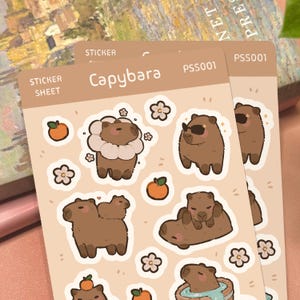 Cute Capybara Sticker Sheet | 3.75' x 5.625' Cute Animal Sticker Waterproof Durable Stickers Kawaii Vinyl Sticker Funny Decal Stickers image 2
