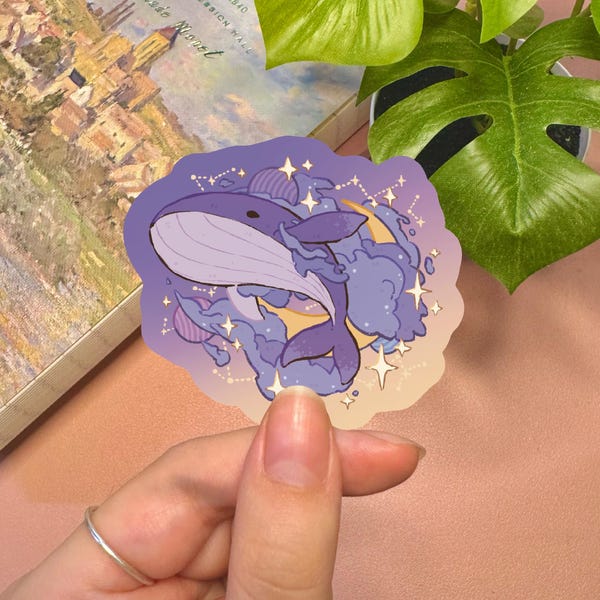 Cute Galaxy Whale Sticker | Aesthetic Sticker Cute Whale Sticker Waterproof Sticker Laptop Sticker Fantasy Sticker Cute Animal Stickers