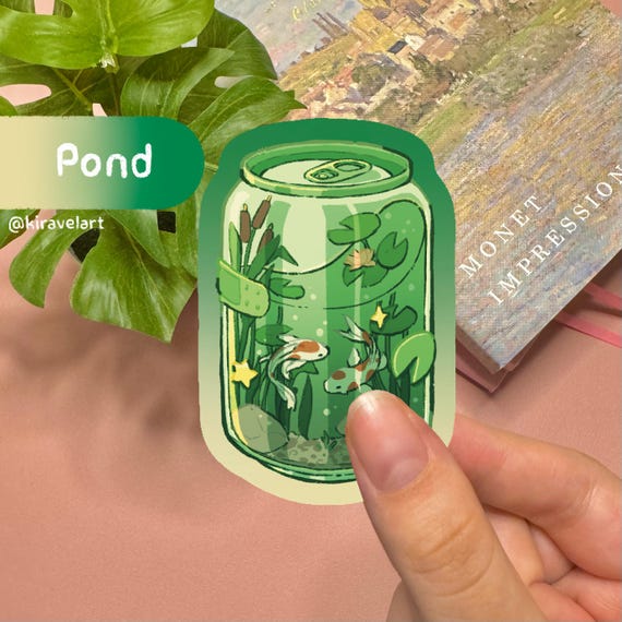 Cute Sticker Holographic | Pond Aesthetic Sticker Sticker Kawaii Stickers Holographic Koi Sticker Fish Sticker Japanese Sticker Green