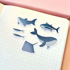 Set di adesivi a forma di pesce carino / Confezione di adesivi a forma di pesce carino Adesivi impermeabili Adesivi a forma di balena Adesivi in vinile Adesivi a forma di squalo Set di adesivi kawaii