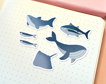 Cute Fish Sticker Set | Cute Fish Sticker Pack Waterproof Stickers Whale Sticker Vinyl Sticker Shark Stickers Kawaii Sticker Set