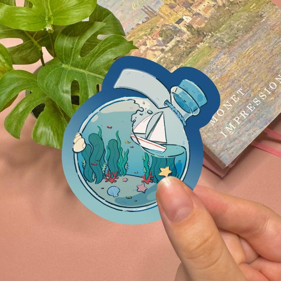 Cute Aesthetic Sticker | Ocean Aesthetic Sticker Kawaii Stickers Blue Sticker Holographic Sticker Water Phone Sticker Bottle Tea Sticker