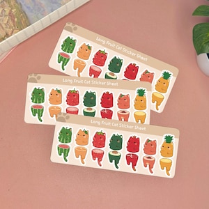 Cute Cat Sticker Sheet | Cute Long Cat Meme Sticker Sheet Kawaii Stickers Cat Sticker Vinyl Stickers Journal Waterproof Stickers Cat Fruit
