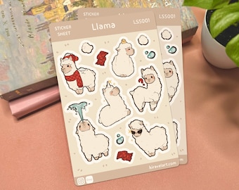 Cute Llama Sticker Sheet | 3.75' x 5.625' Cute Animal Stickers Kawaii Vinyl Sticker Funny Llama Decals Stickers Journaling Planner Sticker