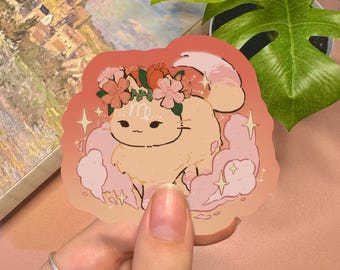 Virgo Zodiac Cat Vinyl Sticker | 3 Inches Waterproof Cute and Kawaii Kitty Handmade Decal Galactic Pink Floral Sticker