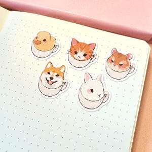 Juego de pegatinas de animales lindos / Pegatinas de gato lindas Pegatinas impermeables Pegatina de perro kawaii Pegatina de pato Pegatina de conejo Pegatina de shiba Pegatina de hámster