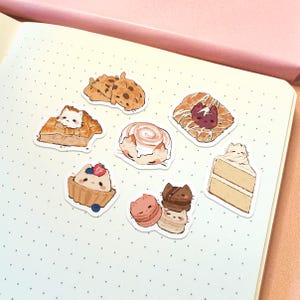 Juego de pegatinas de gato de repostería / Pegatinas de gato lindas Pegatinas resistentes al agua Pegatinas de vinilo Kawaii Juego de pegatinas divertidas Pegatinas de comida lindas