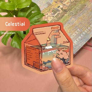 Leuke holografische sticker | Japanse esthetische sticker kawaii stickers holografische sticker oranje sticker ukiyoe sticker sakura melkpak