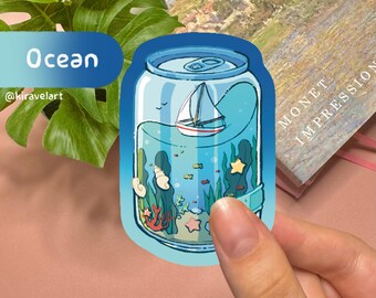 Adesivo holográfico fofo | Adesivo com estética oceânica | Adesivo kawaii | Adesivo holográfico de ondas do oceano | Adesivo de peixe tropical