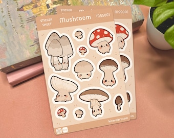 Cute Mushroom Sticker Set | Cute Fungi Sticker Pack Waterproof Stickers Plant Sticker Vinyl Sticker Cute Stickers Kawaii Sticker Set