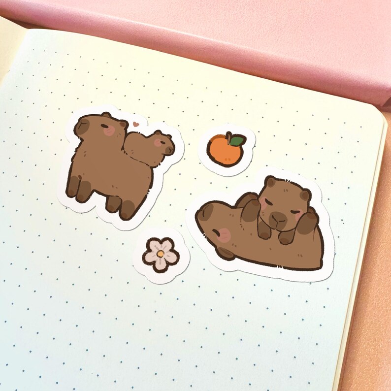 Cute Capybara Sticker Sheet | 3.75' x 5.625' Cute Animal Sticker Waterproof Durable Stickers Kawaii Vinyl Sticker Funny Decal Stickers image 4