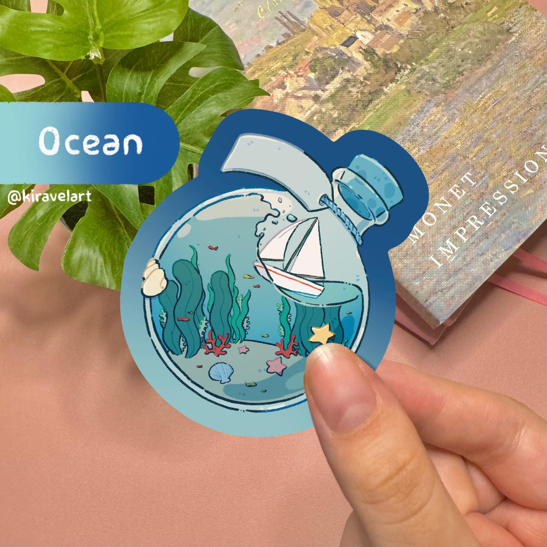 Cute Aesthetic Sticker | Ocean Aesthetic Sticker Kawaii Stickers Blue ...