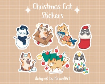 Christmas Cat Sticker Set | Cute Cat Sticker Pack Waterproof Durable Stickers Kids Sticker Vinyl Sticker Funny Sticker Set