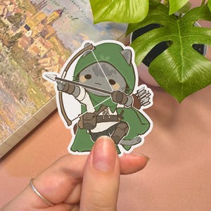 Sticker chat mignon | Autocollant chat RPG Ranger Autocollant Kawaii Autocollant mignon Autocollant en vinyle Autocollant mignon imperméable Archer animal mignon Autocollant MDN