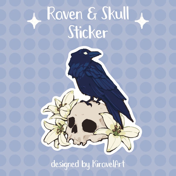 Raven Sticker | Skull Sticker Cool Sticker Cute Sticker Vinyl Sticker Fantasy Sticker Gothic Sticker Dark Sticker Cute Animal Sticker Floral