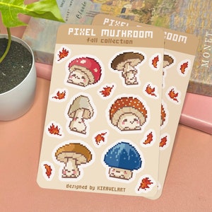 Süßer Pilz-Stickerbogen | Herbst Aufkleber Halloween Pixel Art Sticker Kawaii Sticker Pack