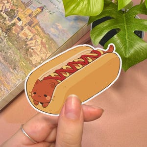 Cute Cat Sticker | Hotdog Cat Sticker Kawaii Sticker Cute Sticker Vinyl Sticker Waterproof Sticker Food Sticker Cute Animal Sticker