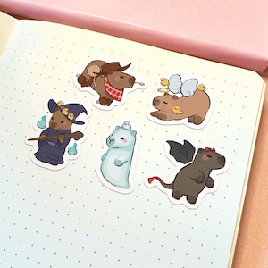 Niedliches Wasserschwein Sticker Set | Kawaii Capybaras Sticker Pack Wasserdichte Aufkleber Tieraufkleber Gruseliger Aufkleber Niedliche Aufkleber Halloween Aufkleber