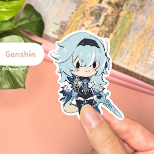 Niedliche Genshin Aufkleber | Eula Aufkleber Genshin Auswirkungen Aufkleber Niedliche Aufkleber Wasserdichter Aufkleber Holographische Aufkleber Videospiel Aufkleber Anime