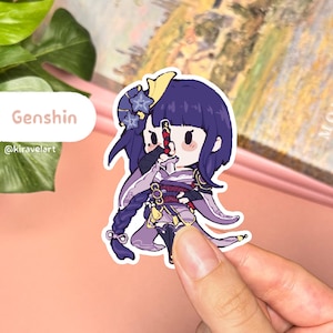 Niedliche Genshin Aufkleber | Raiden Aufkleber Genshin Auswirkungen Aufkleber Niedliche Aufkleber Wasserdichter Aufkleber Holographische Aufkleber Videospiel Aufkleber Anime