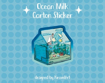 Cute Sticker Holographic | Ocean Aesthetic Sticker Kawaii Stickers Blue Sticker Holographic Sticker Water Milk Carton Ocean Sticker Tropical