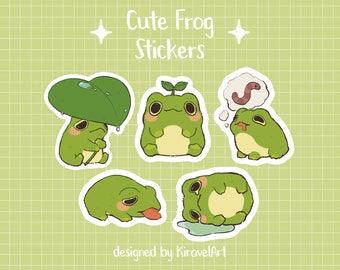 Cute Frog Sticker Set | Cute Frog Sticker Pack Waterproof Stickers Matte Sticker Vinyl Cute Animal Sticker Set Kawaii Stickers Animal