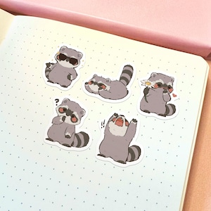 Niedliche Waschbär Sticker Set | Niedliche Waschbären Aufkleber Pack Wasserdichte Aufkleber Tier Aufkleber Vinyl Aufkleber Niedliche Aufkleber Kawaii Sticker Set