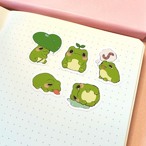 Juego de pegatinas de ranas adorables / Paquete de pegatinas de ranas adorables Pegatinas impermeables Pegatinas de vinilo mate Juego de pegatinas de animales adorables Pegatinas de animales kawaii