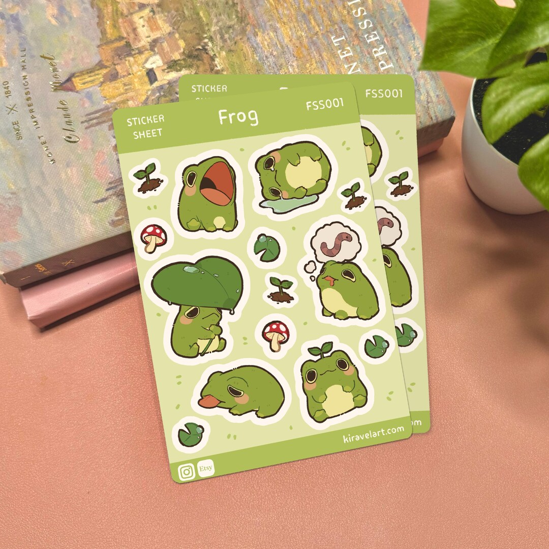 Cute Frog Sticker Sheet | 3.75' X 5.625' Cute Frog Sticker Waterproof ...