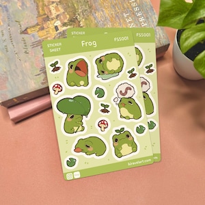 Cute Frog Sticker Sheet | 3.75' x 5.625' Cute Frog Sticker Waterproof Durable Stickers Kawaii Vinyl Sticker Funny Decal Animals