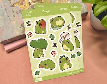 Cute Frog Sticker Sheet | 3.75' x 5.625' Cute Frog Sticker Waterproof Durable Stickers Kawaii Vinyl Sticker Funny Decal Animals